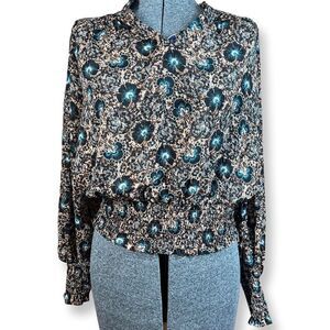 Rachel Zoe Women’s Semi Sheer Brown and Blue Floral Blouse Size XS